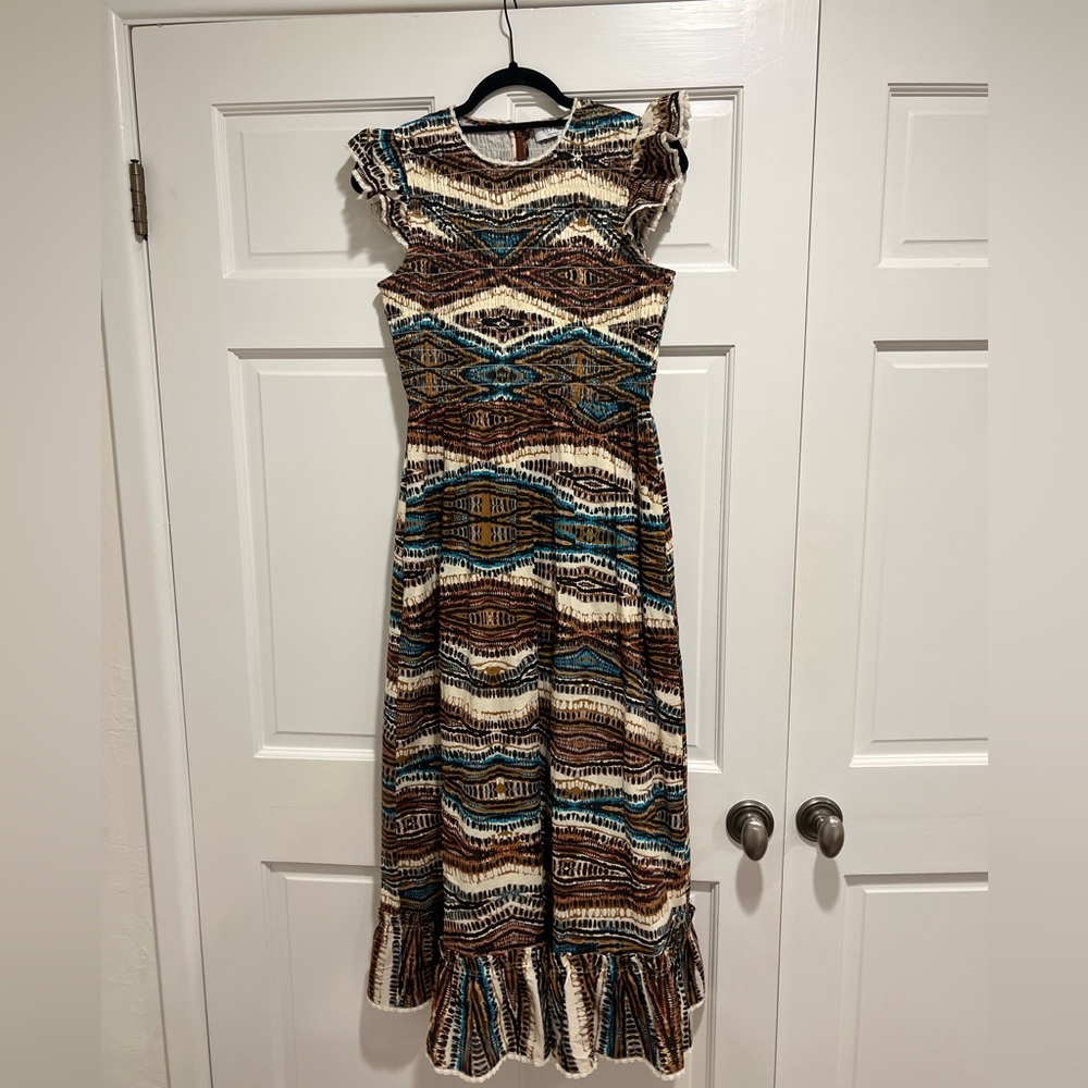 Hunter Bell Hayward Dress Smocked Midi - zigzag print // size Small